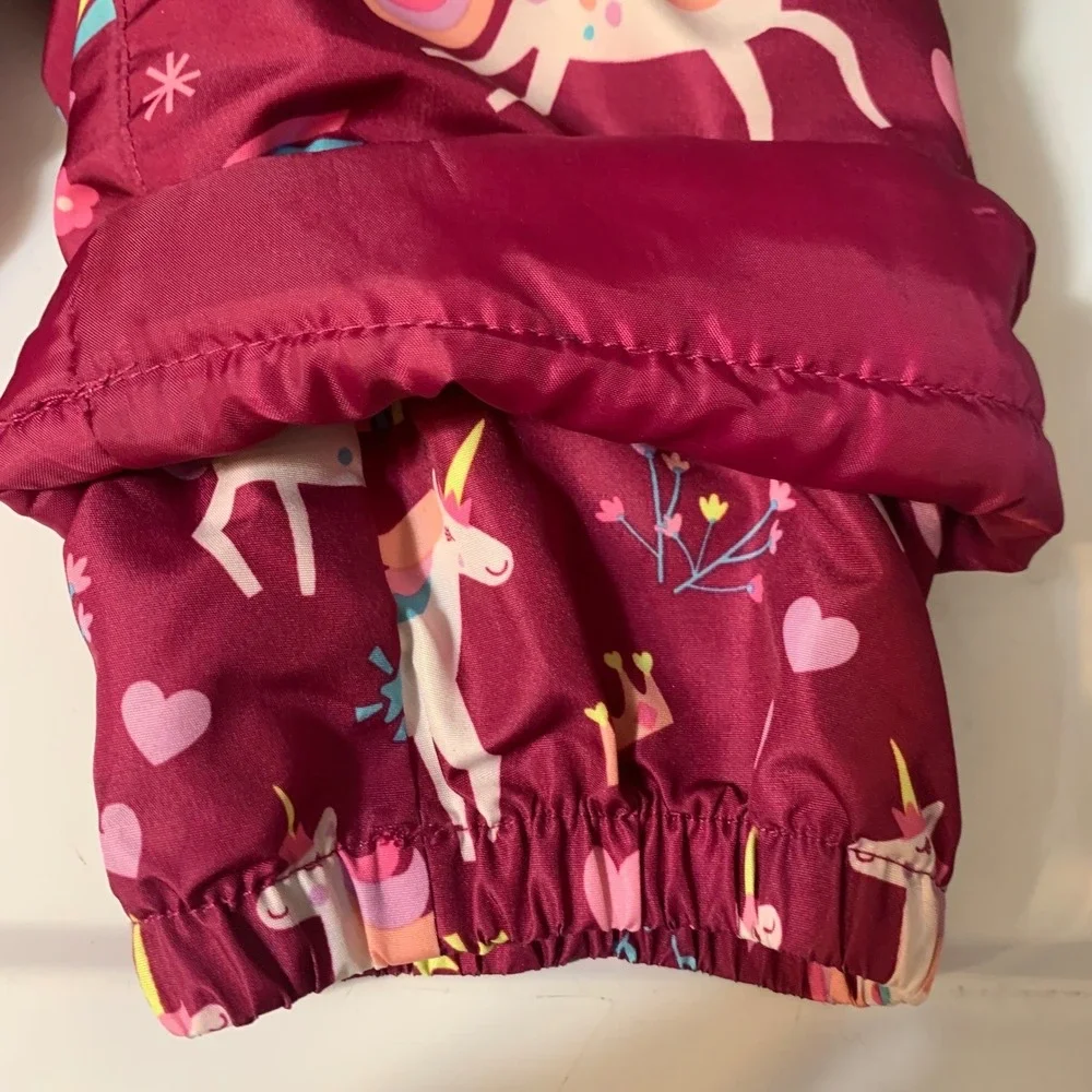 The Childrens Place Snow Bibs 18-24M Pink‎ Unicorn Rainbow Fleece Lined Overalls